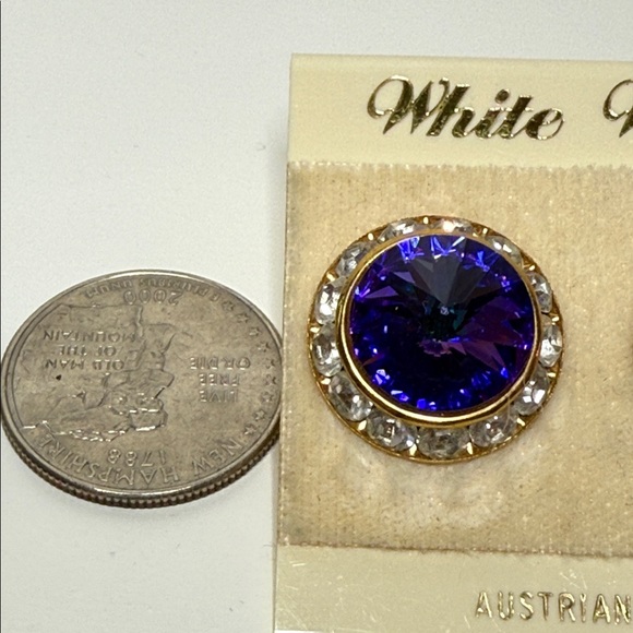 Vintage Rivoli Austrian Crystal Purple and Gold tone large Stud Earrings repair - Picture 8 of 10